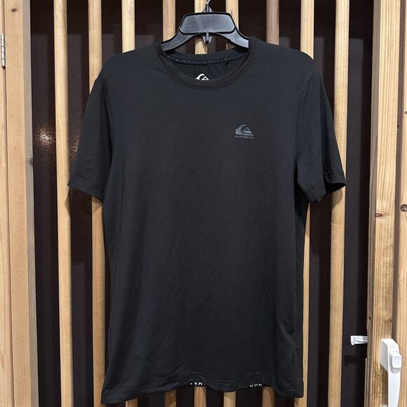 Quiksilver Shirt Mens Small Black Regular Fit Performance Athletic Surf Logo - Picture 1 of 7